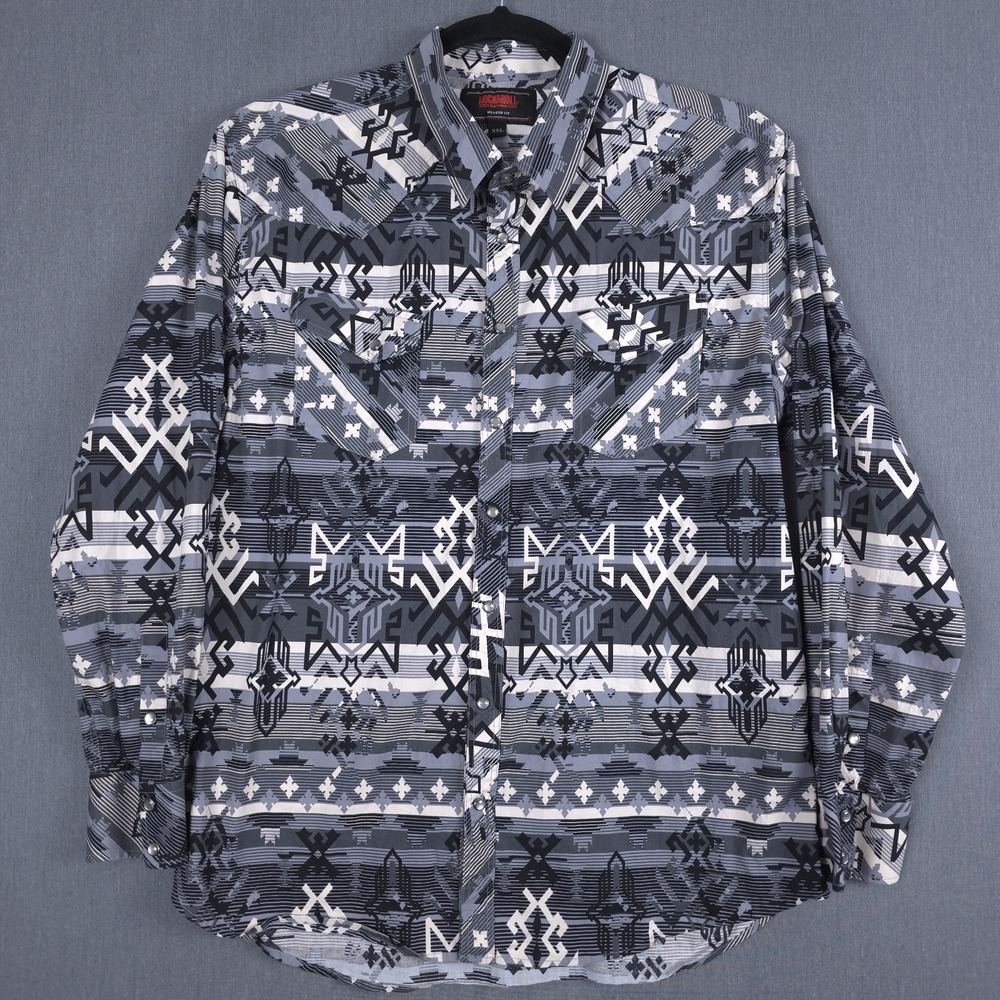 Rock & Roll Denim Western Pearl Snap Shirt Mens XXL Aztec Southwestern 2XL